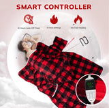 Electric Heating Blanket with Waistband and Sleeves - Keenstone Cozy Plaid Heated Throw with 6 Heat Levels and Timer Settings - 50 x 70 inch,Red