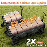 Vecukty 51.2" Large Collapsible Folding Wagon Cart, 560 lbs Load Capacity, Heavy-Duty Steel Frame & Oversized Wheels for Grocery Shopping, Camping, Sports, Moving – Gray