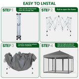 Vecukty 10x10ft Pop Up Canopy Tent with Removable Mesh Mosquito Sidewalls, Remote-Controlled 8-Color LED Lights ,Instant Outdoor Shelter Gazebo Tent,Gray