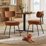 Set of 2 Teddy Fabric Upholstered Dining Chairs, Modern Accent Chairs with Soft Sherpa Texture, Padded Seat and Backrest for Kitchen or Dining Room – Cream