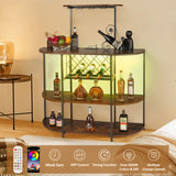 Wine Bar Cabinet with LED Lights and Power Outlets, Wine Rack Table for Liquor and Glasses for Home Kitchen Dining Room, White/Brown