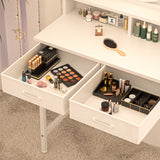 Eunon Makeup Vanity Desk with Mirror & Lights,Vanity Table with Fabric Drawers,Power Outlet & Stool,3 Color Modes & Adjustable Brightness Dressing Table, White