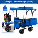 Collapsible Garden Wagon Cart with Removable Canopy, Keenstone Foldable Wagon Utility Carts with Wheels and Rear Storage, Wagon Cart for Garden Camping Grocery Shopping Cart,Blue