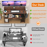 MONVANE® Sturdy Computer Desk with Drawer, Ergonomic 47" Office Desk with Shelves, Writing Gaming Table for Home Office (Include Monitor Stands, Fabric File Cabinet, 2 Hooks) - Rustic Brown - (GTIN:09797164476659)