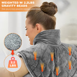 Keenstone Wearable Weighted Heating Pad for Neck and Shoulders Gray, 2.2lb Large Electric Heated Neck Shoulder Wrap for Warmth and Comfort - 19.3"x22.4"