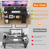 MONVANE® Sturdy Computer Desk with Drawer, Ergonomic 47" Office Desk with Shelves, Writing Gaming Table for Home Office (Include Monitor Stands, Fabric File Cabinet, 2 Hooks) - Black -(Gtin:09797164476666_