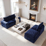BEHOST 4-Piece 102" L-Shaped Modular Sectional Sofa, Velvet Cloud Sleeper Couch with 2 Movable Ottomans, Deep Seat Living Room Furniture Set,Navy Blue