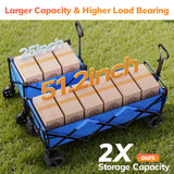 Vecukty 51.2" Large Collapsible Folding Wagon Cart, 560 lbs Load Capacity, Heavy-Duty Steel Frame & Oversized Wheels for Grocery Shopping, Camping, Sports, Moving – Blue