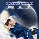 Electric Heated Blanket Throw w/ Hand Warmer, Keenstone Machine Washable Fast Heated Flannel Blanket Twin Size, Blue
