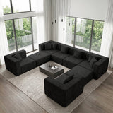 BEHOST 130" 8-Piece Modular Sectional Sofa, Boneless Cloud Couch with Extra Deep Seats, Washable Chenille Sofa Set for Living Room, Chenille Black