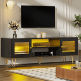 Behost Modern TV Stand for 65 Inch TV with LED Light & Power Outlets, Entertainment Center TV Cabinets for Living Room, Black