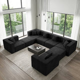 BEHOST 202.5" Oversized Modular Sectional Sofas for Living Room, 6 Seaters Couch with 2 Ottomans and 8 Pillows, Black