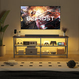 Behost 55 inch TV Stand for 65 inch TV, TV Cabinet with 20 Colors LED Lights for Living Room, Brown