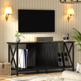 Behost TV Stand for 65 Inch, Farmhouse Entertainment Center with Doors and Storage Cabinet, Mid Century Modern TV Media Console Table with Open Shelf for Living Room,Black