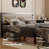 Behost Full Size Bed Frame, Farmhouse Wood Metal Platform Full Bed Frame with Headboard and 11" Underbed Storage