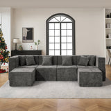 BEHOST 130" U-Shaped Modular Sectional Sofa, 6-Piece Cloud Couch with 2 Movable Ottomans, Extra Deep Seat Chenille Sleeper Sofa, Flexible Oversized Modern Sofa Set for Living Room, Chenille Dark Gray