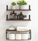 Set of 3 Wall Shelf, 16.5 x 6" Floating Shelves with Wire Basket for Wall Decor, Boho Rustic Wood Wall Shelves Clearance Toilet Storage Shelf for Bathroom, Bedroom, Home, Farmhouse and Plant - Brown