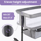 SACVON Baby Bassinets, All Mesh Crib Portable for Safe Co-Sleeping,Adjustable Bedside Sleeper,Baby Bed for Infant Newborn, Gray