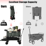 Folding Double Decker Garden Wagon, VECUKTY Heavy Duty Collapsible Camping Wagon Cart with 54" Lower Decker, All-Terrain Big Wheels for Camping, Sports, Shopping, Garden and Beach, Support Up to 550lbs, Gray