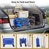 Vecukty Compact Wagon Cart, Gathered Collapsible Camping Cart,Portable Utility Grocery Wagon for Camping, Beach, Picnic, Shopping, Blue