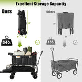 Folding Double Decker Garden Wagon, VECUKTY Heavy Duty Collapsible Camping Wagon Cart with 54" Lower Decker, All-Terrain Big Wheels for Camping, Sports, Shopping, Garden and Beach, Support Up to 550lbs, Gray