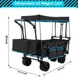 Collapsible Camping Wagon Garden Cart with Removable Canopy, Keenstone Foldable Outdoor Wagon Utility Carts with Fat Wheels and Rear Storage, for Grocery Shopping Cart,Black-09797164500569