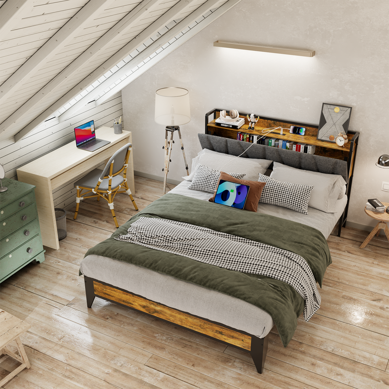 Behost Platform Beds,Queen Bed Frame with Fabric Upholstered Headboard