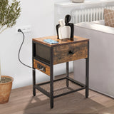 MONVANE Nightstand with Drawer, Sofa Side Table with Charging Station End Table for Bedroom, Living Room, College Dorm,2 pack