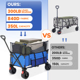Collapsible Camping Beach Wagon, VECUKTY 350L Garden Cart, Heavy Duty Utility Fold Wagon with Big Wheel & Side Pickets for Garden, Camping, Sport, Shopping