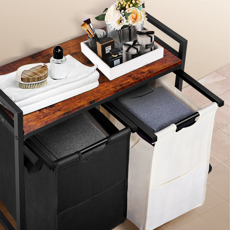 Rolling Laundry Sorting Cart,Rustic Brwon