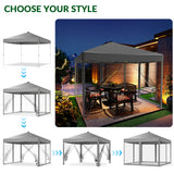 Vecukty 10x10ft Pop Up Canopy Tent with Removable Mesh Mosquito Sidewalls, Remote-Controlled 8-Color LED Lights ,Instant Outdoor Shelter Gazebo Tent,Gray