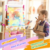 Keenstone Unicorn Art Easel for Kids, Educational Toy for 3,4,5,6,7,8 Boys&Girls, Wooden Chalk Board & Magnetic Whiteboard & Painting Paper Stand, Gift & Art Supplies for Toddlers
