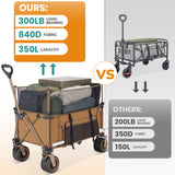 Collapsible Camping Beach Wagon, VECUKTY 350L Garden Cart, Heavy Duty Utility Fold Wagon with Big Wheel & Side Pickets for Garden, Camping, Sport, Shopping