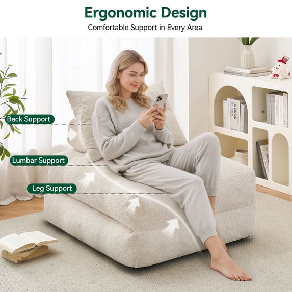 BEHOST 86" Oversized Folding Sofa Bed with Pillow and Back Support, Convertible Sleeper Chair for Living Room, White