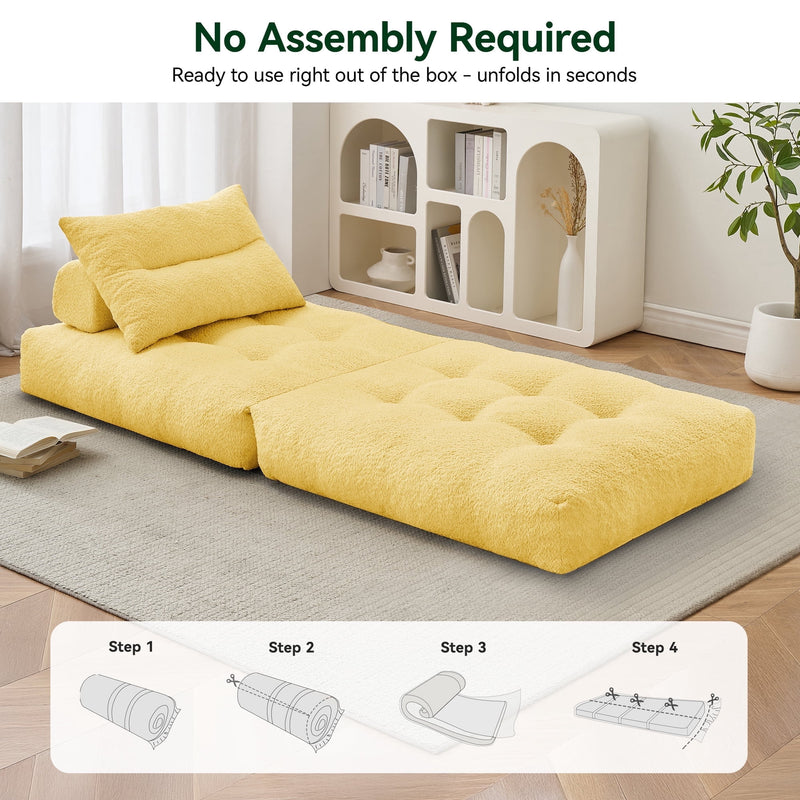 BEHOST 86" Oversized Folding Sofa Bed with Pillow and Back Support, Convertible Sleeper Chair for Living Room, Yellow