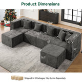 130" Oversied Modular Sectional Sofa Set, Convertible U Shaped Cloud Couch with Ottoman and 6 Pillows, Gray