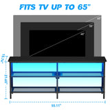 Behost TV Stand for 65 inch TV, TV Cabinet with 20 Colors LED Lights for Living Room,Black