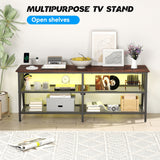 Behost 55 inch TV Stand for 65 inch TV, TV Cabinet with 20 Colors LED Lights for Living Room, Brown