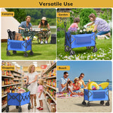 Vecukty Compact Wagon Cart, Gathered Collapsible Camping Cart,Portable Utility Grocery Wagon for Camping, Beach, Picnic, Shopping, Blue