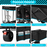 Collapsible Camping Wagon Garden Cart with Removable Canopy, Keenstone Foldable Outdoor Wagon Utility Carts with Fat Wheels and Rear Storage, for Grocery Shopping Cart,Black-09797164500569