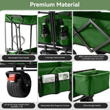Collapsible Garden Wagon Cart with Removable Canopy, VECUKTY Foldable Wagon Utility Carts with Wheels and Rear Storage, Wagon Cart for Garden Camping Grocery Shopping Cart, Green