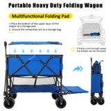 Folding Double Decker Garden Wagon, VECUKTY Heavy Duty Collapsible Camping Wagon Cart with 54" Lower Decker, All-Terrain Big Wheels for Camping, Sports, Shopping, Garden and Beach, Support Up to 550lbs, Gray