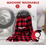 Electric Heating Blanket with Waistband and Sleeves - Keenstone Cozy Plaid Heated Throw with 6 Heat Levels and Timer Settings - 50 x 70 inch,Red