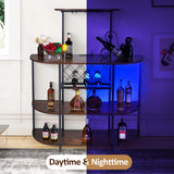 Wine Bar Cabinet with LED Lights and Power Outlets, Wine Rack Table for Liquor and Glasses for Home Kitchen Dining Room, White/Brown