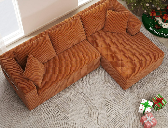 Behost 105" Modular Sectional Sofa for Living Room, Corduroy Cloud Couch for Adults, Red