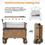 Collapsible Camping Beach Wagon, VECUKTY 350L Garden Cart, Heavy Duty Utility Fold Wagon with Big Wheel & Side Pickets for Garden, Camping, Sport, Shopping