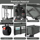 Collapsible Garden Wagon Cart with Removable Canopy, VECUKTY Foldable Wagon Utility Carts with Wheels and Rear Storage, Wagon Cart for Garden Camping Grocery Shopping Cart, Gray