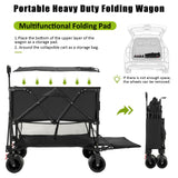 Folding Double Decker Garden Wagon, VECUKTY Heavy Duty Collapsible Camping Wagon Cart with 54" Lower Decker, All-Terrain Big Wheels for Camping, Sports, Shopping, Garden and Beach, Support Up to 550lbs, Gray