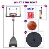 Vecukty 33" Portable Basketball Hoop for Kids, Exactaheight™ Performance Acrylic Adjustable Height 5-7' Basketball Hoop for HOA