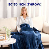 Electric Heated Blanket Throw w/ Hand Warmer, Keenstone Machine Washable Fast Heated Flannel Blanket Twin Size, Blue